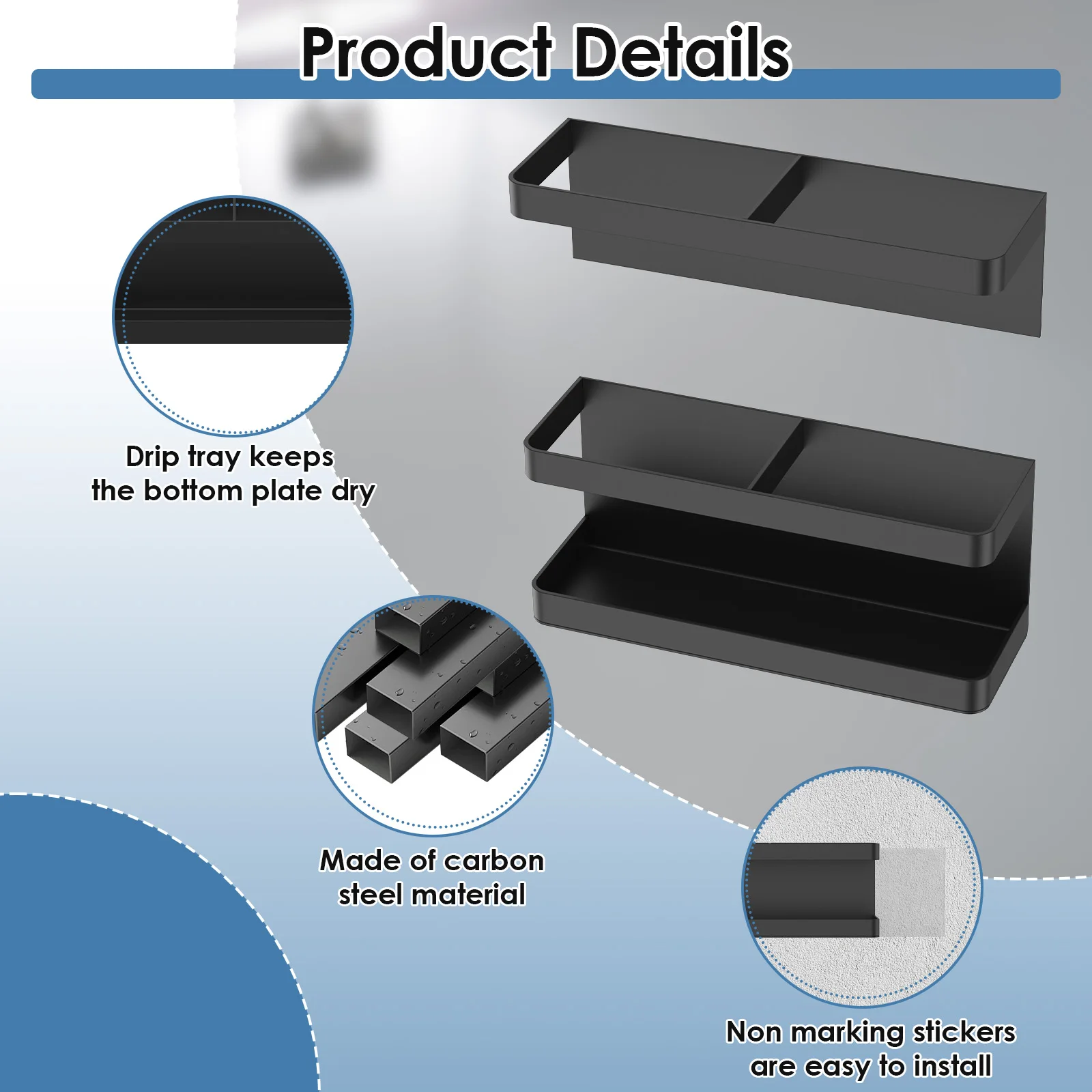 مظلة مثبتة على الحائط من الفولاذ الكربوني حامل حامل قابل للتعديل ارتفاع مظلة تخزين الرف شماعات منظم لمكتب المنزل #3