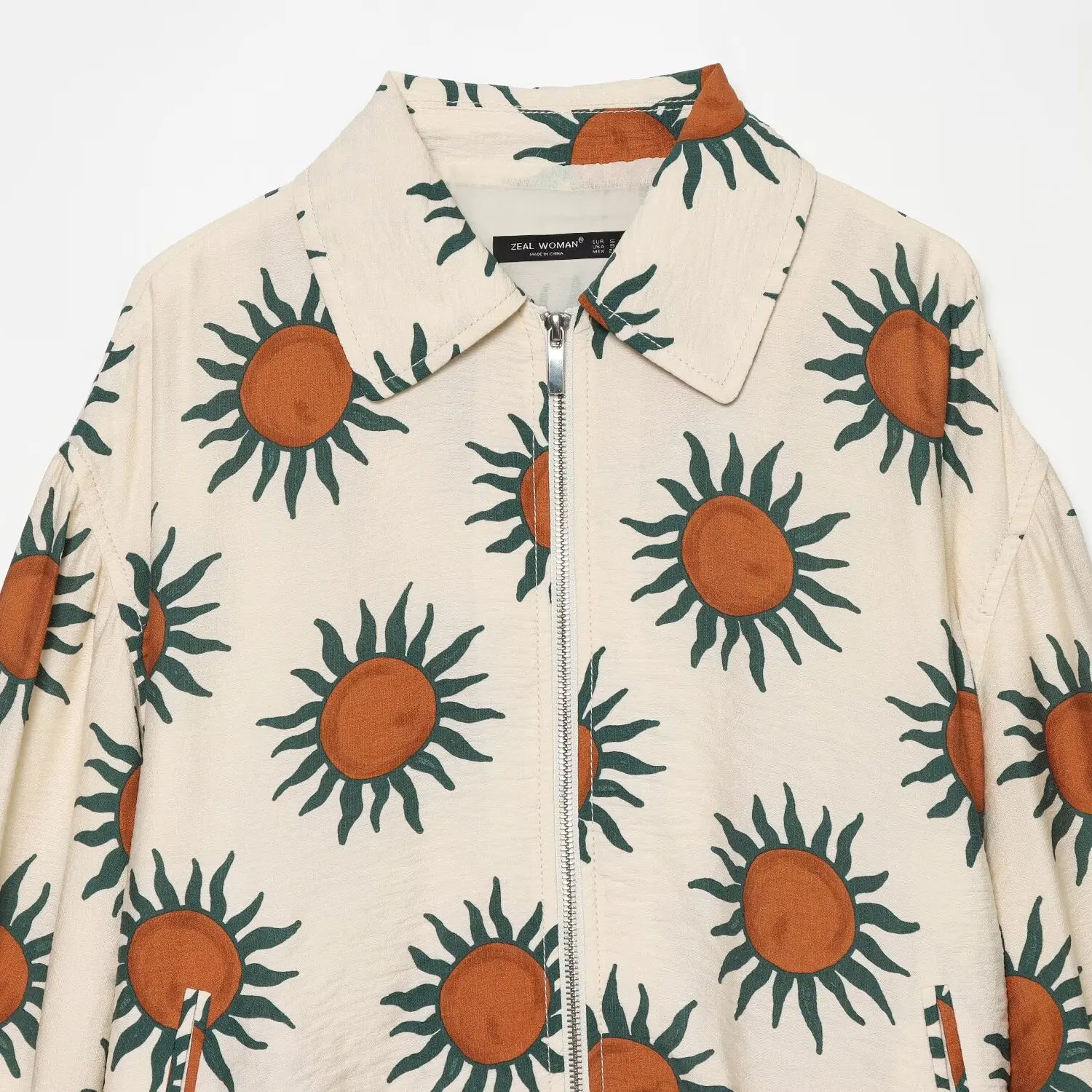 JNLEAOG Fashion Printed Pilot Jacket Women's Outerwear Autumn New Style Standard Fit Zipper Closure Polyester Fiber Coat