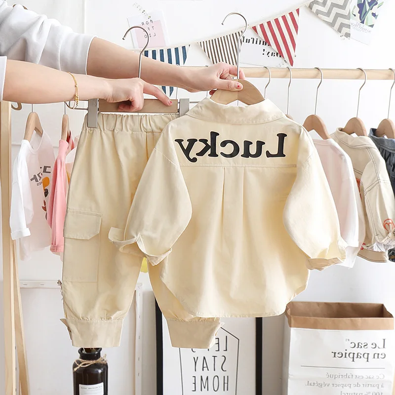 2Piece Spring Fall Baby Clothes Toddler Boy Outfit Set Korean Fashion Casual Letter Tops+Loose Pants Boutique Kid Clothing BC655