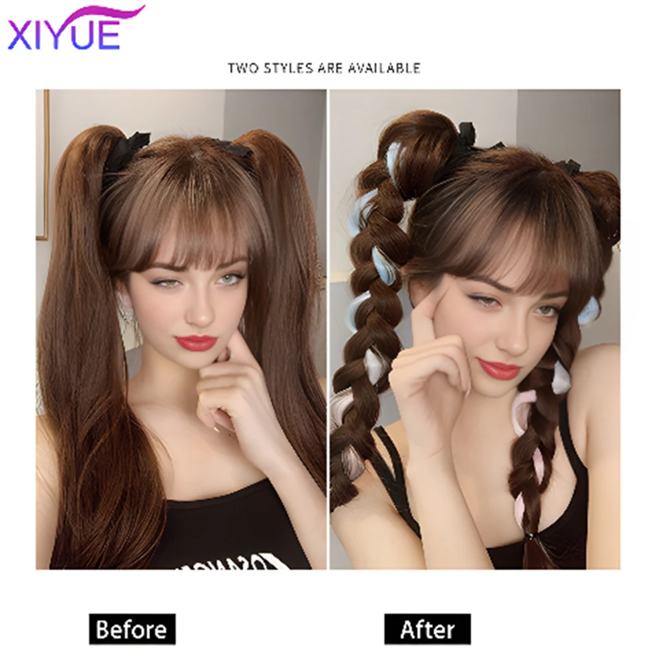 XIYUE Synthetic Hair Fiber Heat-Resistant Curly Hair With Ponytail Fake Hair Chip-in Hair Extensions Pony Tail Wig With braids