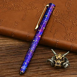 Star Sky Titanium Alloy Tactical Fountain Pen High-End Business Students Retro Titanium Black Writing Pen For Gift EDC