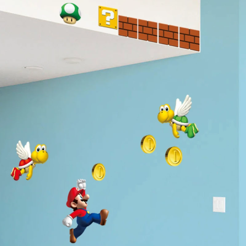 2pcs Super Mario Bros Wall Stickers Removable Cute Stickers Anime Figures Toy for Bedroom Living Room Kindergarten Children Gift