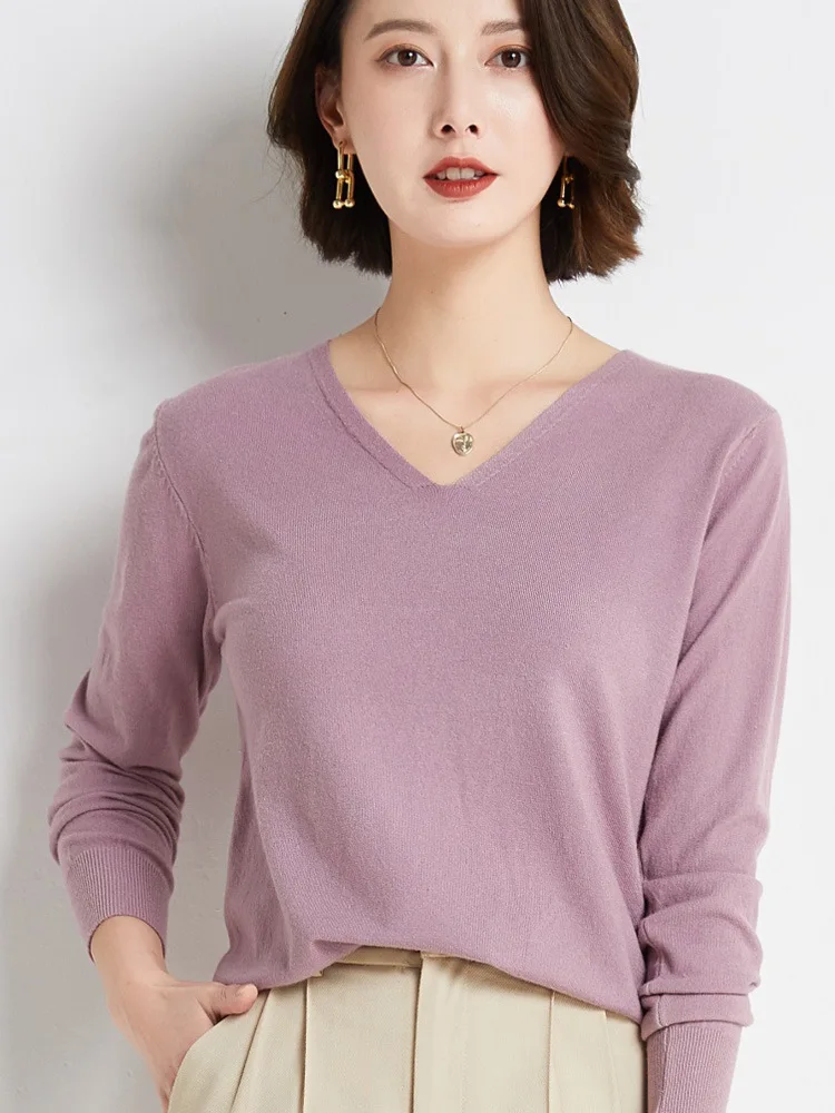 

MRMT 2024 Brand New Solid Color Long Sleeve Inside Bottoming Sweater Solid Color Simple Outside Wearing V-Neck Sweater Women