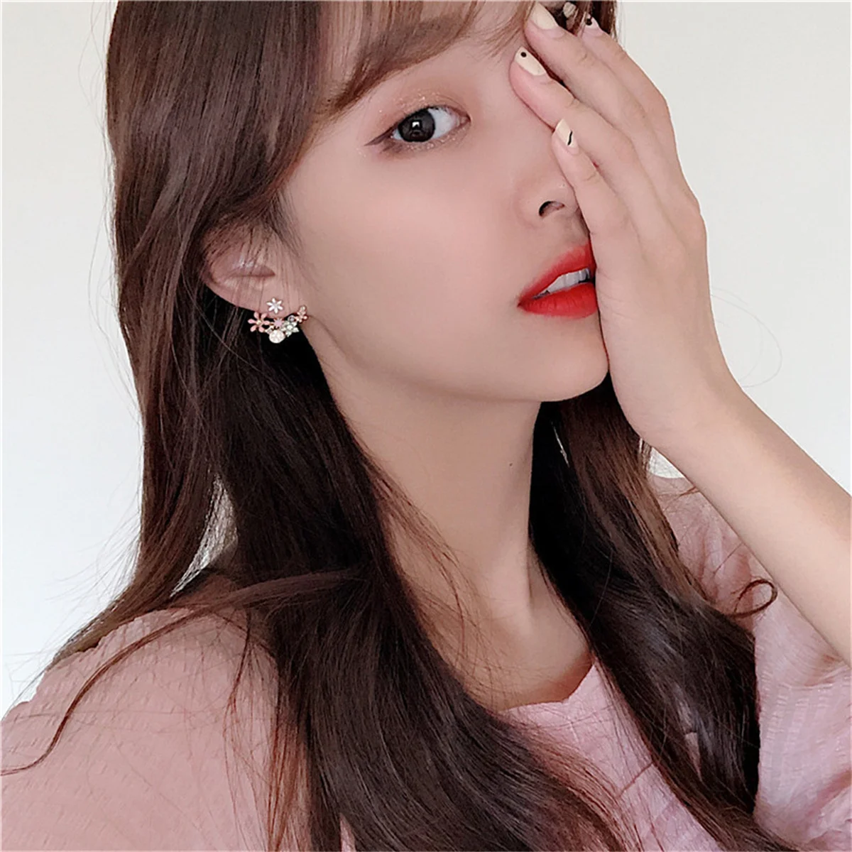 Korean Fashion Fresh Cute Flower Stud Earrings For Women Sweet Crystal Drop Oil Floral Earrings Elegant Wedding Party Jewelry