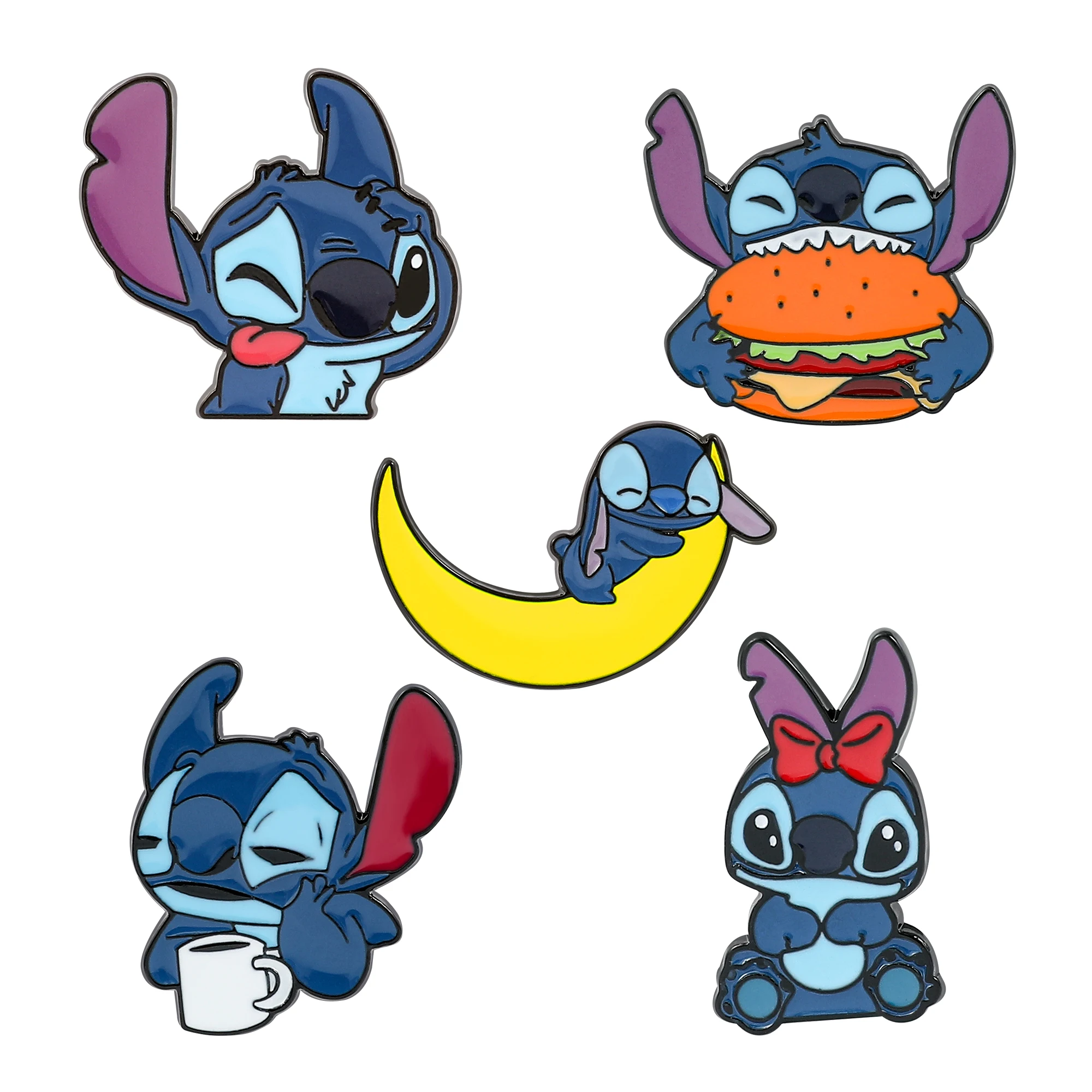 Disney Cartoon Cute Stitch Series Enamel Pins Brooches Lovely Stitch Moon Metal Lapel Badges Accessories Collection Gift for Fan