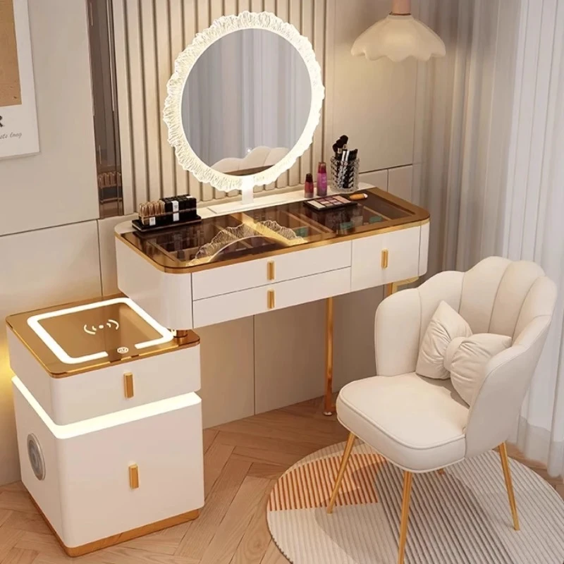 

Jewelry Organizer Luxury Vanity Table Mirror Lights Drawers Nordic Girls Dressing Table Makeup Unique Penteadeira Furniture