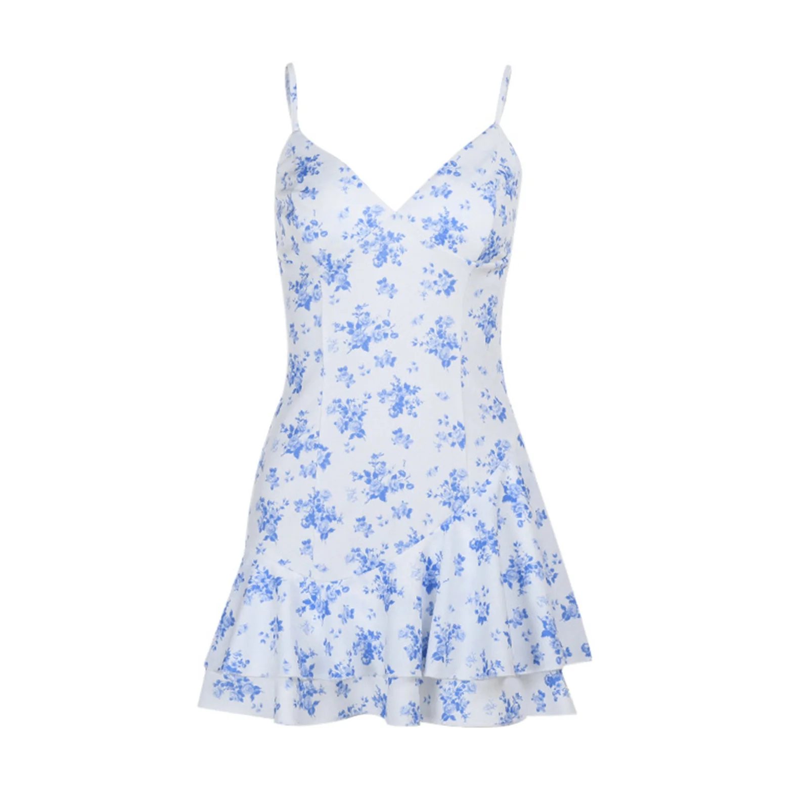 ผู้หญิง Ruffle Bodycon Cami ชุดเดรสแขนกุดลึก V คอชุดมินิสําหรับวันหยุดชายหาดฤดูร้อนปาร์ตี้สวมใส่ทุกวันกิจกรรมกลางแจ้ง