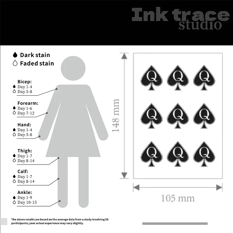 Q of Spades Tattoos Waterproof Temporary Tattoo Stickers Tatouage Stitch Fake Tatoo Body Art Flash Tattoo Henna Tatoo Men view 2