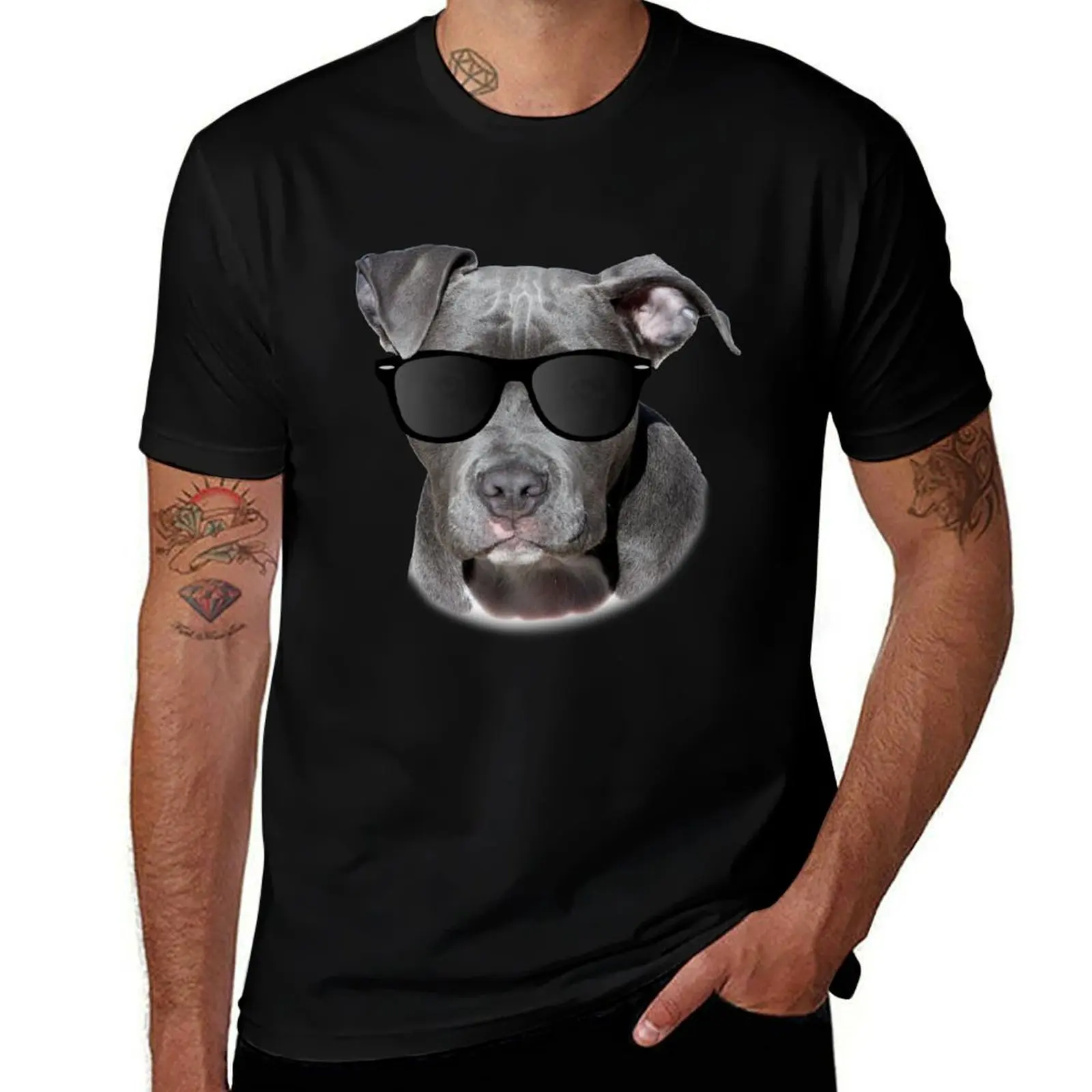 Cool Pitbull with Sunglasses - American Pit Bull Gift T-Shirt Work Wear Simple Tee Shirt