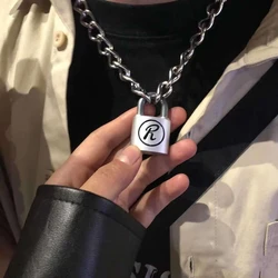 Luxury R Lock Necklace Punk Rock Buckle Pendant Necklace Female Trend Necklace For Women Men Girls Party Jewelry