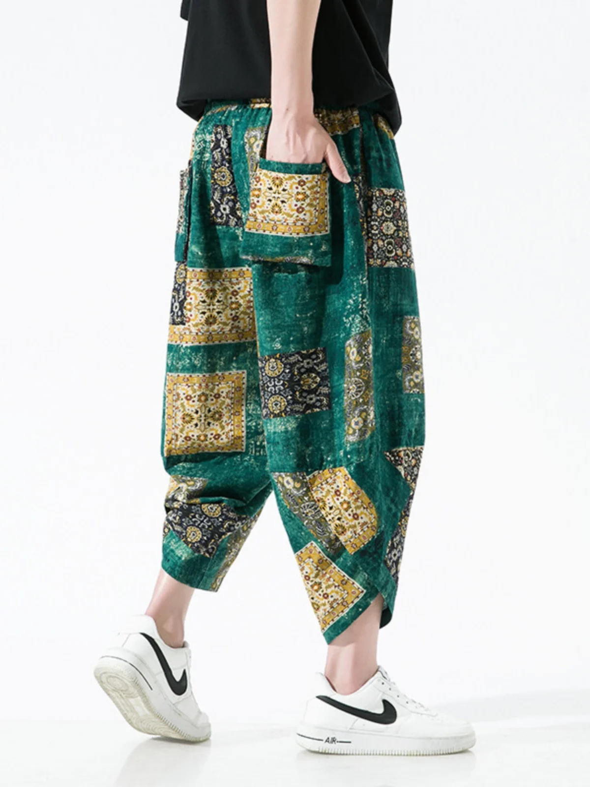 

Новые китайские широкие льняные пляжные брюки для мужчин, летние свободные брюки-фонарики, повседневные брюки с эластичным поясом, молодежный стиль