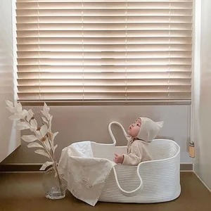 النمط الكوري المحمولة قابلة للطي سرير القطن حبل المنسوجة سلة اليد منفذ أساسي سرير الأطفال حديثي الولادة أفضل 12 أسرة أطفال لتوليد جديد - رقم 2