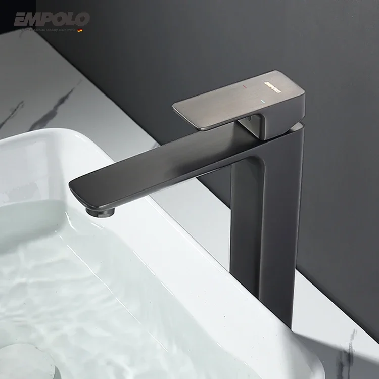 Faucets Supplier Gun Metal Tall Bathroom Faucet Tap Hot and Cold Basin Mixer Water Taps