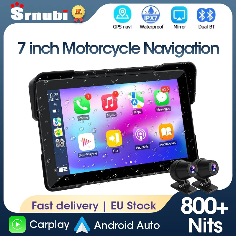 Srnubi 7-inch motorfiets GPS-navigatiescherm Draagbaar digitaal motorfietsdashboard Draadloos CarPlay Moto Android Auto - afbeelding 2