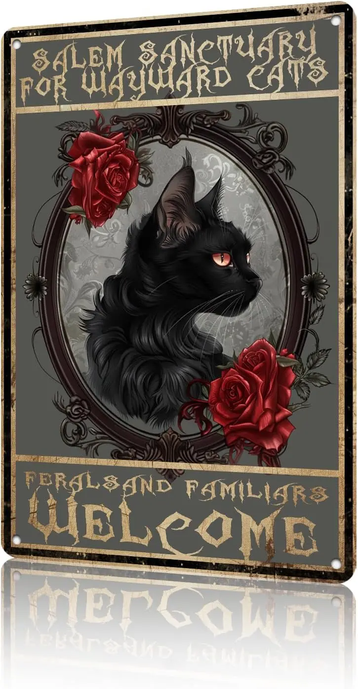 Sanctuary For Wayward Cats Halloween Metal Sign Vintage Plaque Decor Wall Art Wall Decor Room Decor Home Decor Restaurant