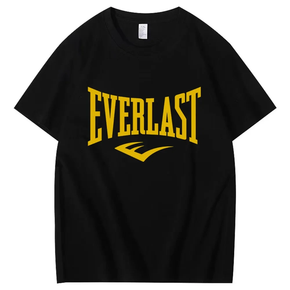 2024 EVERLAST Boxing Logo T-shirt Men's and Women's O-collar Printed T-shirt Harajuku Street Hoodie Pop Loose All Cotton Top