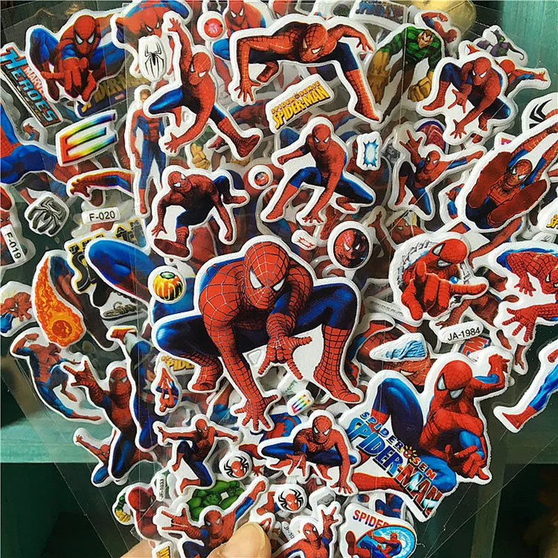 6 Sheets Disney Spider Man Stickers For Kids Cute Anime Stickers Cartoon 3D Stickers Girls Boy Stickers