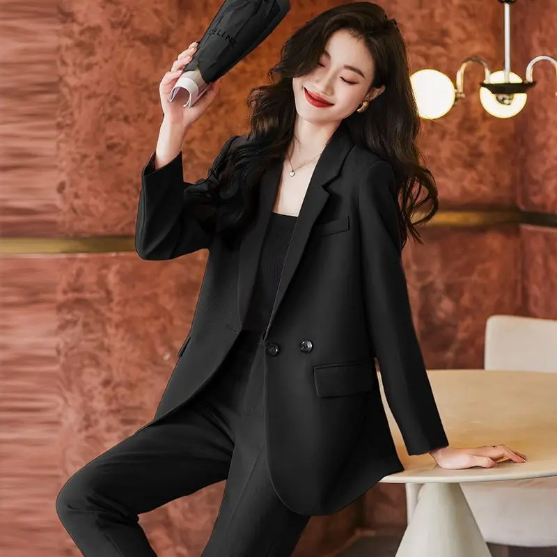 Giacca allentata coreana Blazer pantaloni Casual a gamba larga pantaloni da donna eleganti in due pezzi Set abiti estivi da ufficio Set professionale