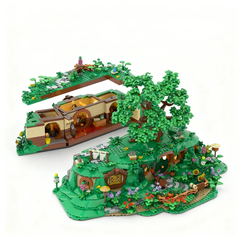 1644pcs MOC The Shire Closed Back Additional Rooms Hobbit Lord Rings Model Building Blocks Home Decor For Adults Christmas Gift