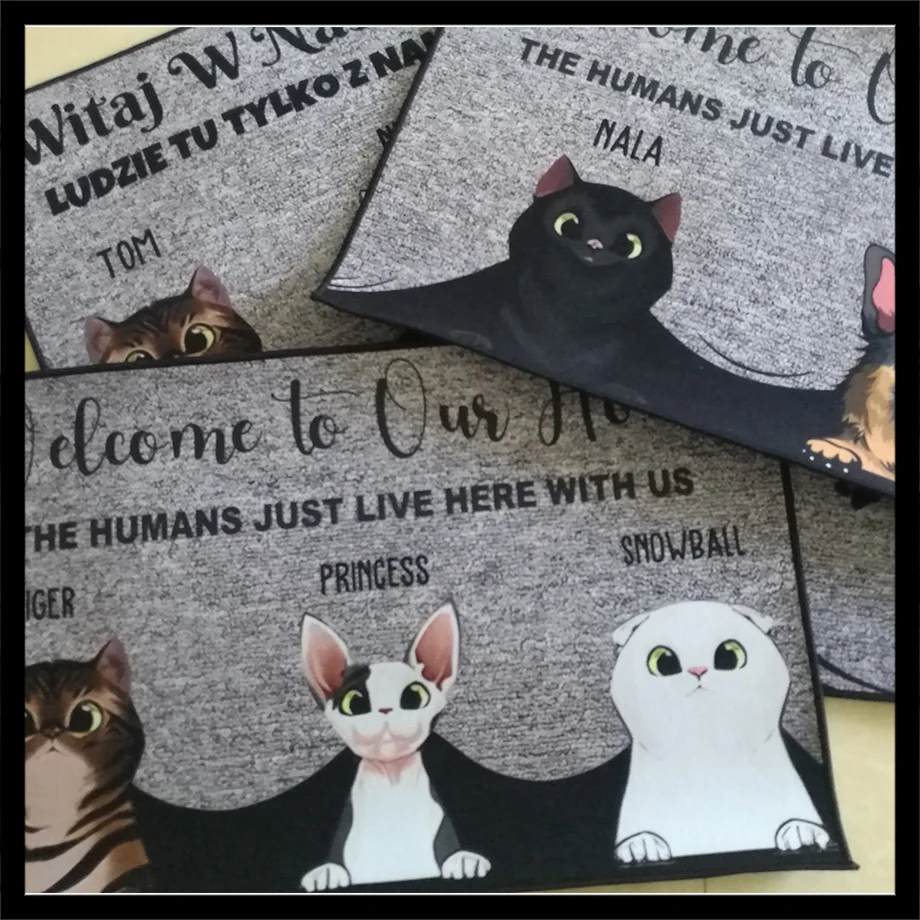 Personalized Pet\'s Doormat Custom Mats Cat Dog Name Floor Mat Rug Carpet Anti-Slip Any Text Gray Home Decor Accessory