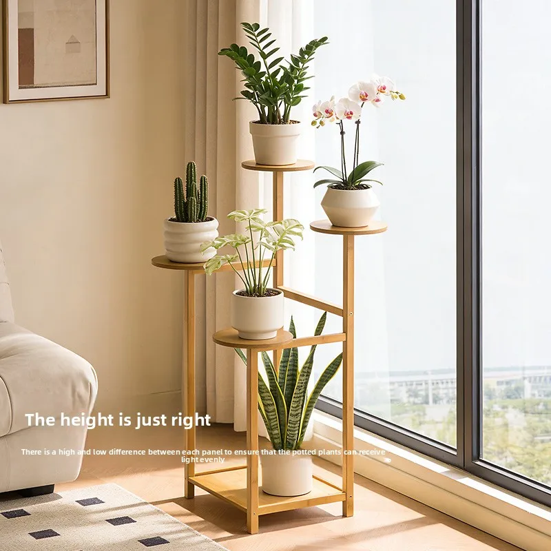Light luxury style multi-layer bamboo flower rack, multi support plant rack, decorative flower pot rack, living room bonsai rack image 3