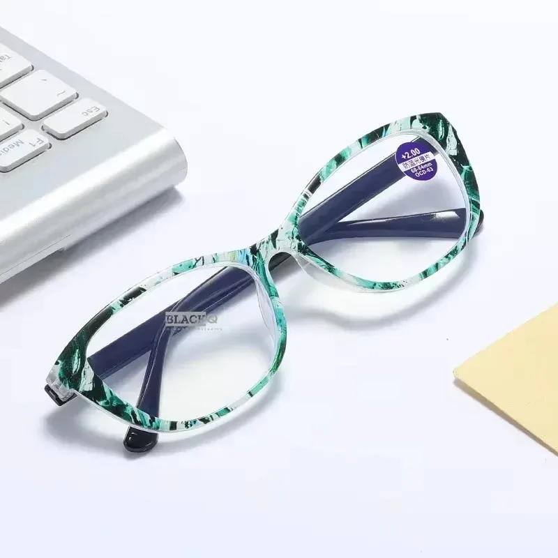 Gafas de lectura antiluz azul para mujer, lentes de lectura con montura impresa de tendencia, protección ocular, gafas para presbicia + 1,0 a + 4,0
