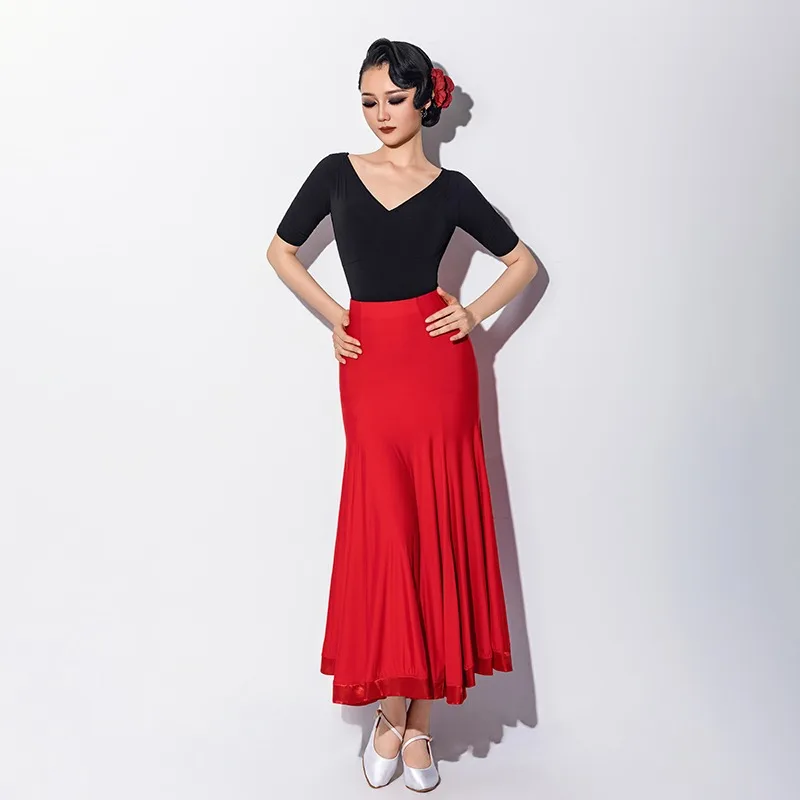 Aangepaste moderne dansjurk wals grote schommel rok half lichaam rok volwassen vrouwelijke sociale cha cha samba tango rumba danspak