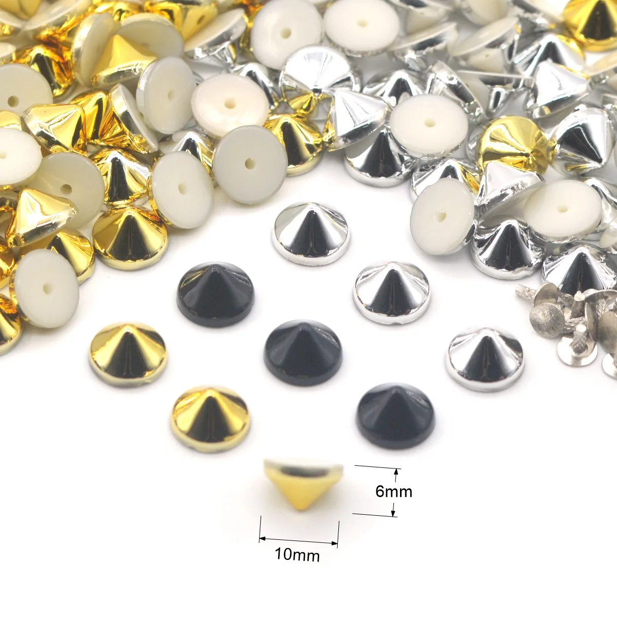 KALASO 50Sets 10x6mm ABS Cone Punk Studs Rivets Spikes for Handmade Shoes Bag Bottle Decoration Diy Craft Accessories