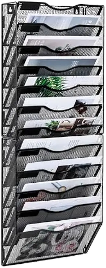 

Настенный держатель для файлов с 12 карманами, органайзер для бумаги из железной сетки для офисного хранения, черный