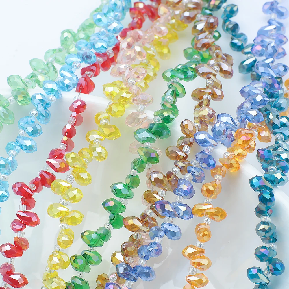 95 Teile/los 5x8mm AB Farbe Top Gebohrt Kristall Teardrop Anhänger Facettierte Prisma Perlen für DIY Schmuck Machen ohrring Zubehör