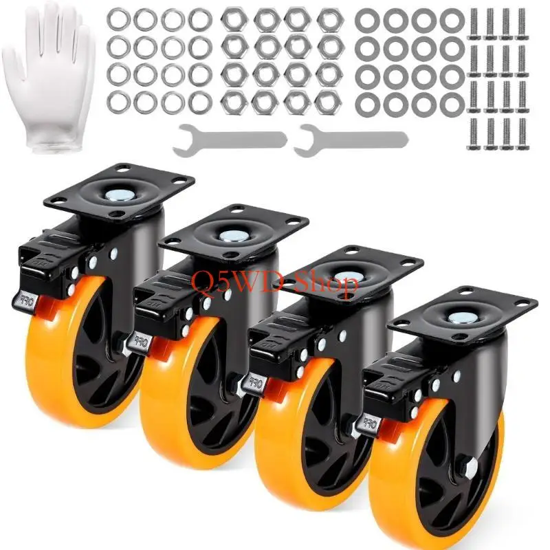 

Q5WD Smooth Rolling PVC Casters with Brakes Heavy Duty PVC Caster Wheel set for Home