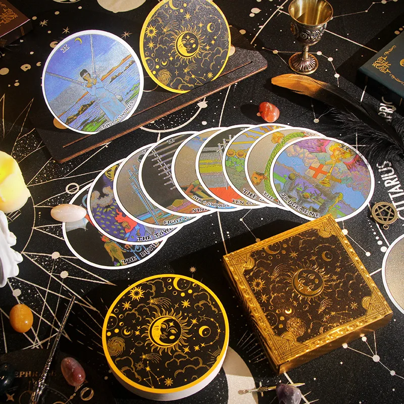 10x10CM Classic Learning of Plastic Circular Card Deck 78Pcs PVC Waterproof English Version Divination Board Games Tarot Cards