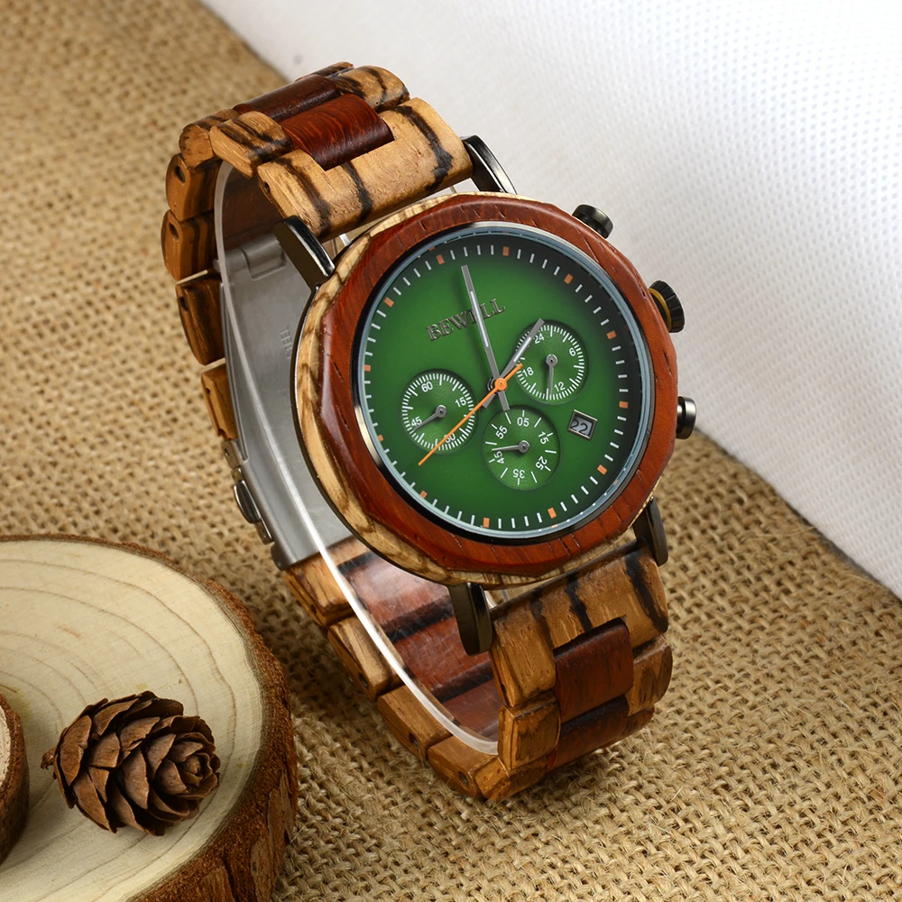 Bamboo Wood Japanese Movement Basic Chronograph Calendar Function Business Style Suitable for Christmas Gifts