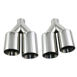 1PCS Double Wall 2/2.5/3 Inch Exhaust Pipe Tip Dual Muffler Tail Pipe for Universal Car silver blue