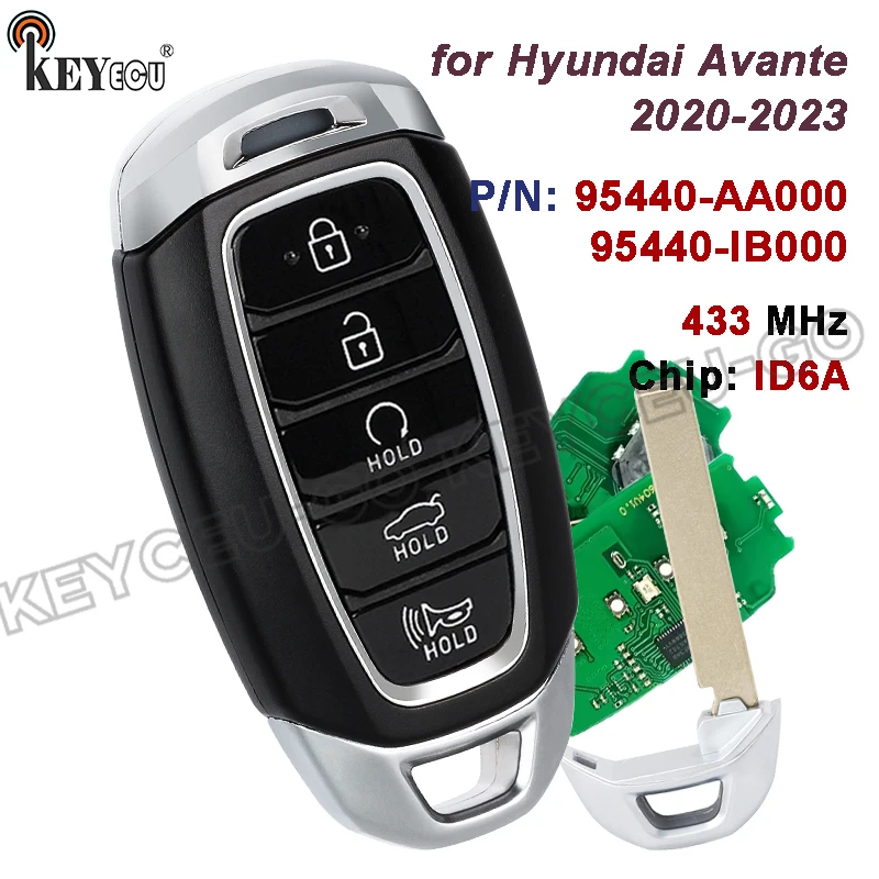 

KEYECU 434MHz 4A Chip P/N: 95440-AA000 95440-IB000 FCC ID: NYOMBEC5FOB2004 for Hyundai Avante 2020-2023 Smart Remote Key Fob