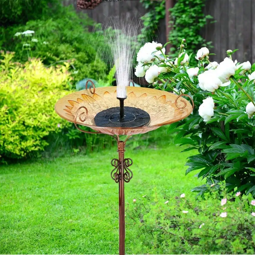 Garden Outdoor Glass Bird Bath with Metal Stake Sunflower Bird Feeder Birdbath