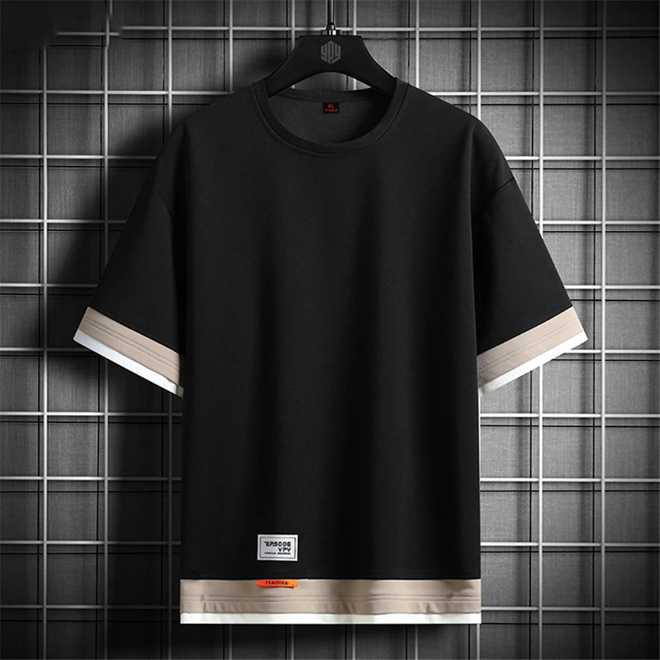 Fake Two Pieces T-shirt Men 8XL Plus Size Tops Tees Fashion Casual Summer Short Sleeve Tshirt Big Size 8XL