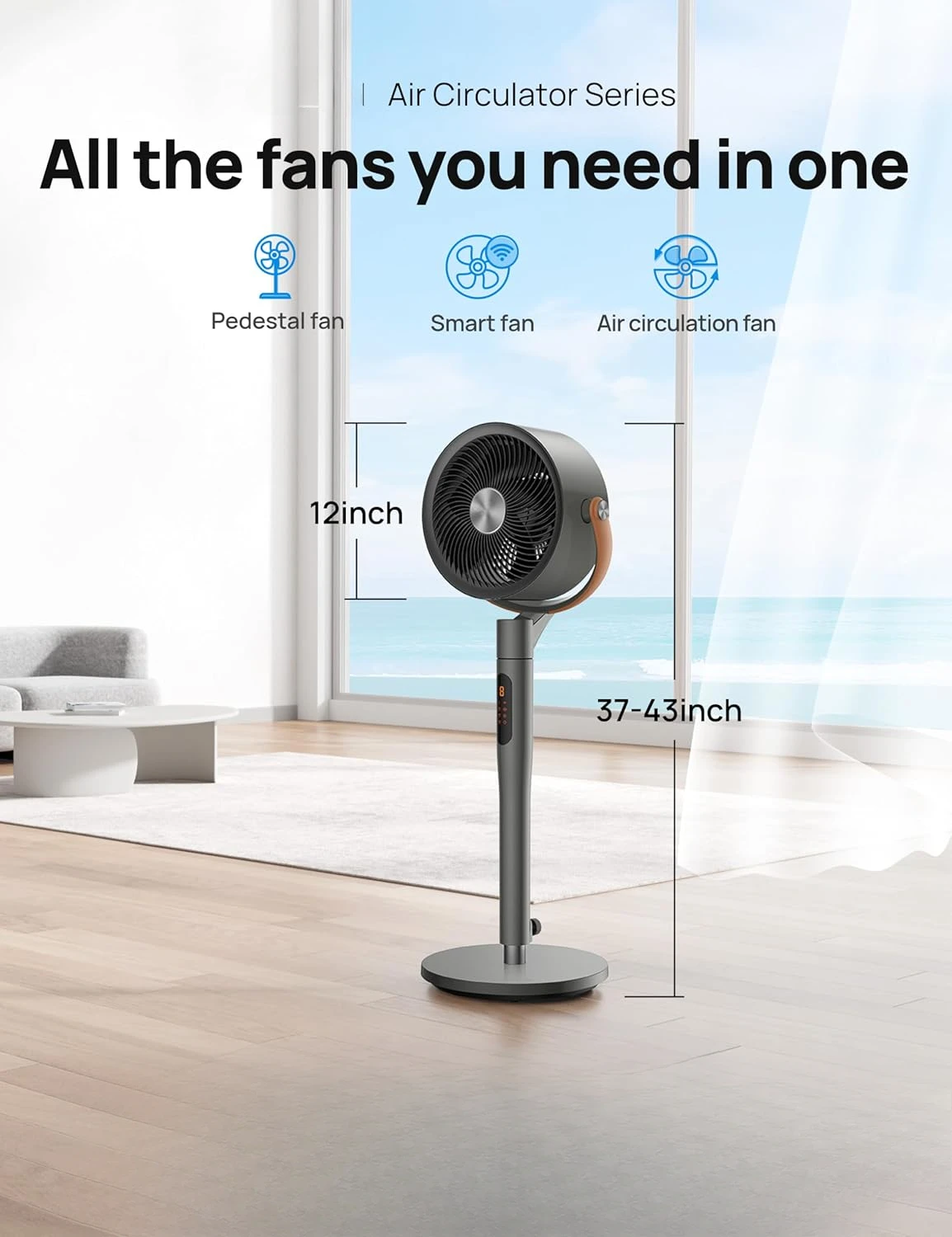 Fan For Bedroom, Standing Fan for Home, 120°+105° Smart Oscillating Pedestal Fans with Wi-Fi/Voice Control, 100ft Quiet Cir