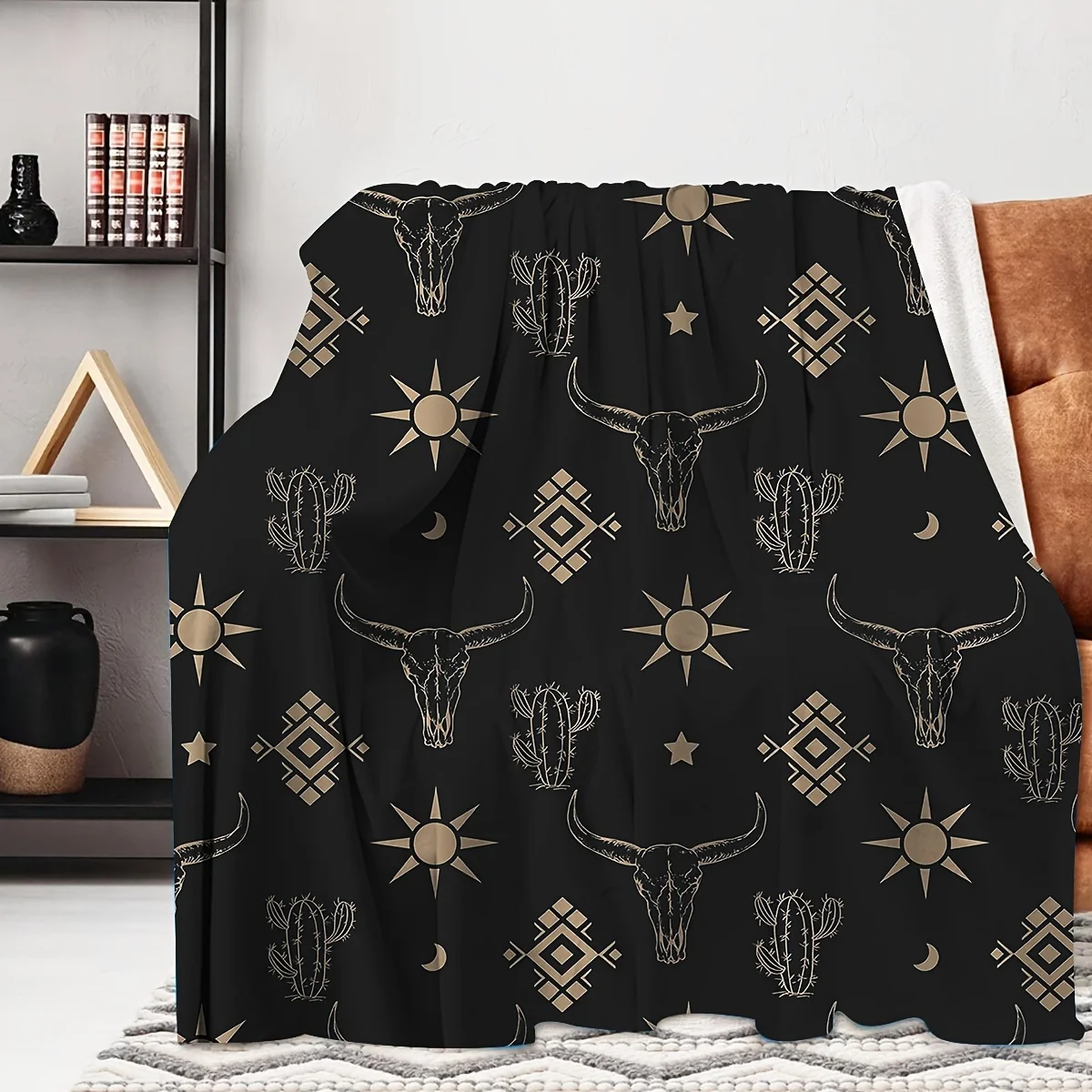 1pc Creative Vintage Bull Head Printed Blanket, Modern Style Blanket, Outdoor Blanket, Travel Camping Blanket, Soft And Comforta