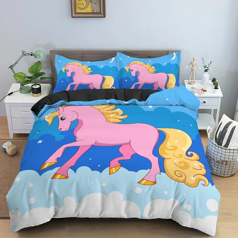 

3D Cartoon Unicorn Comfortable Duvet Quilt Cover Pillowcase Bedding Set Children Bedroom Decoration Home Textile