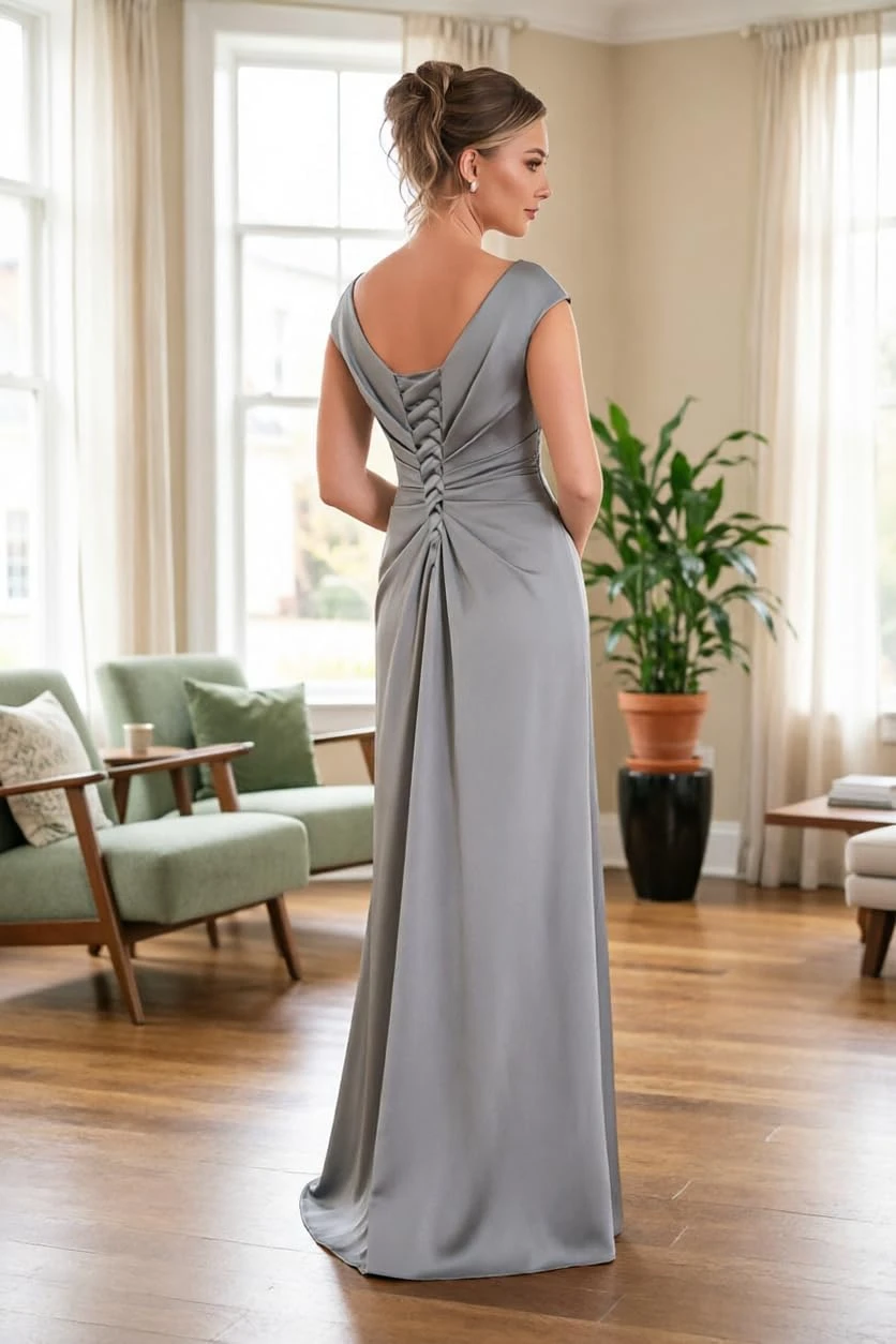 Satin Mother of The Bride Dress for Women V Neck Mermaid Ruffles Mother of The Groom Dress with Slit Wedding Guest Dress Custom