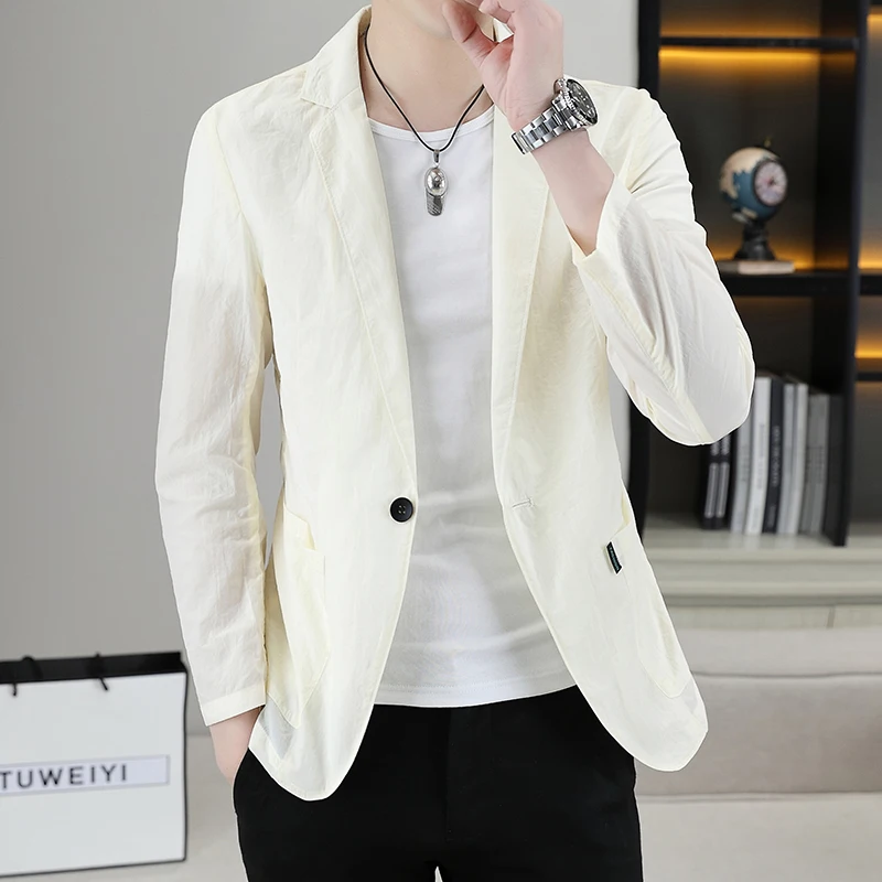 

Summer Thin Sunscreen Jackets Men Solid Color Slim Fit Casual Blazers Outdoor Social Office Social Suit Jacket Male Clothing