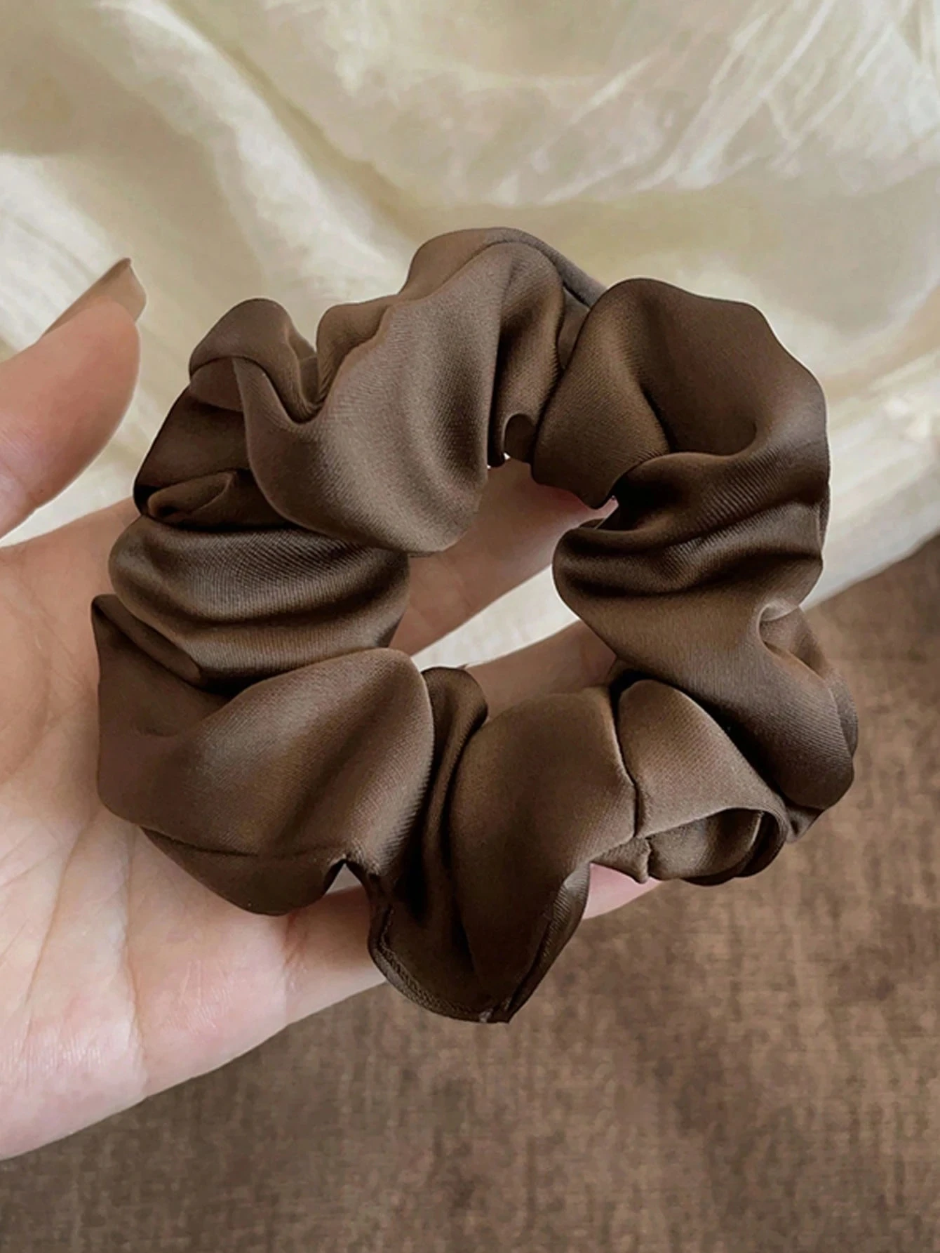 1/3 قطعة النساء 3.39in خمر الفرنسية لينة الساتان توك شعر مجموعة باللون الأسود والبني والكاكي والأنيق والبسيط الحد الأدنى الصلبة