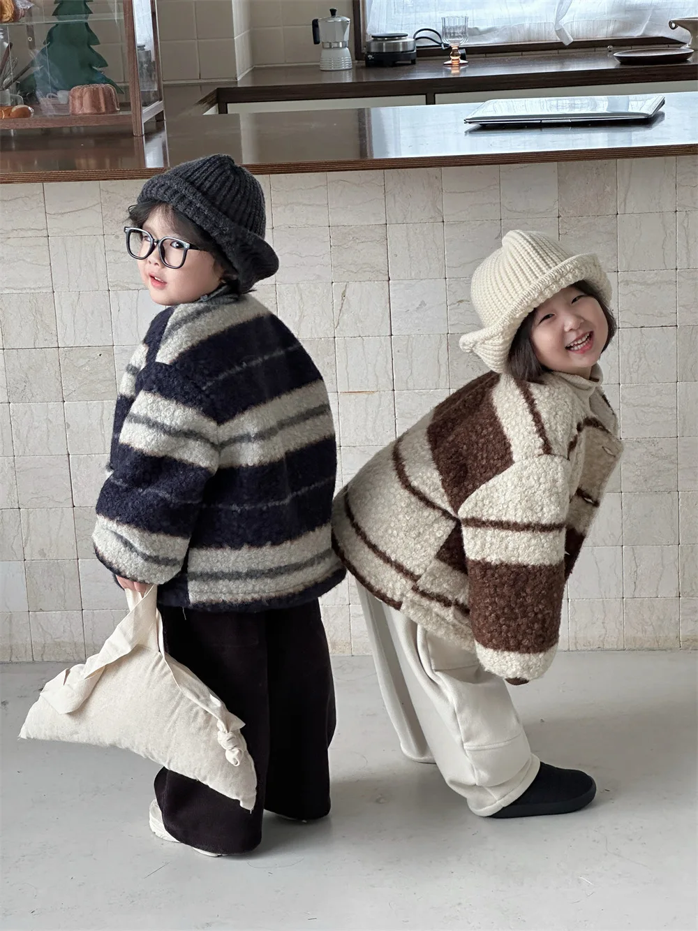 Children's Wear Retro College Style Jacket Class A Lamb Circle Velvet Winter Thickened Warm Fur