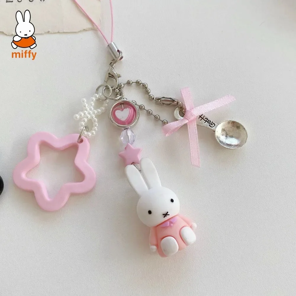 Kawaii Anime Miffy Keychain Cartoon Little Rabbit Retro Creative Keychain Bag Y2K Punk Style Star Accessory Girl Gift