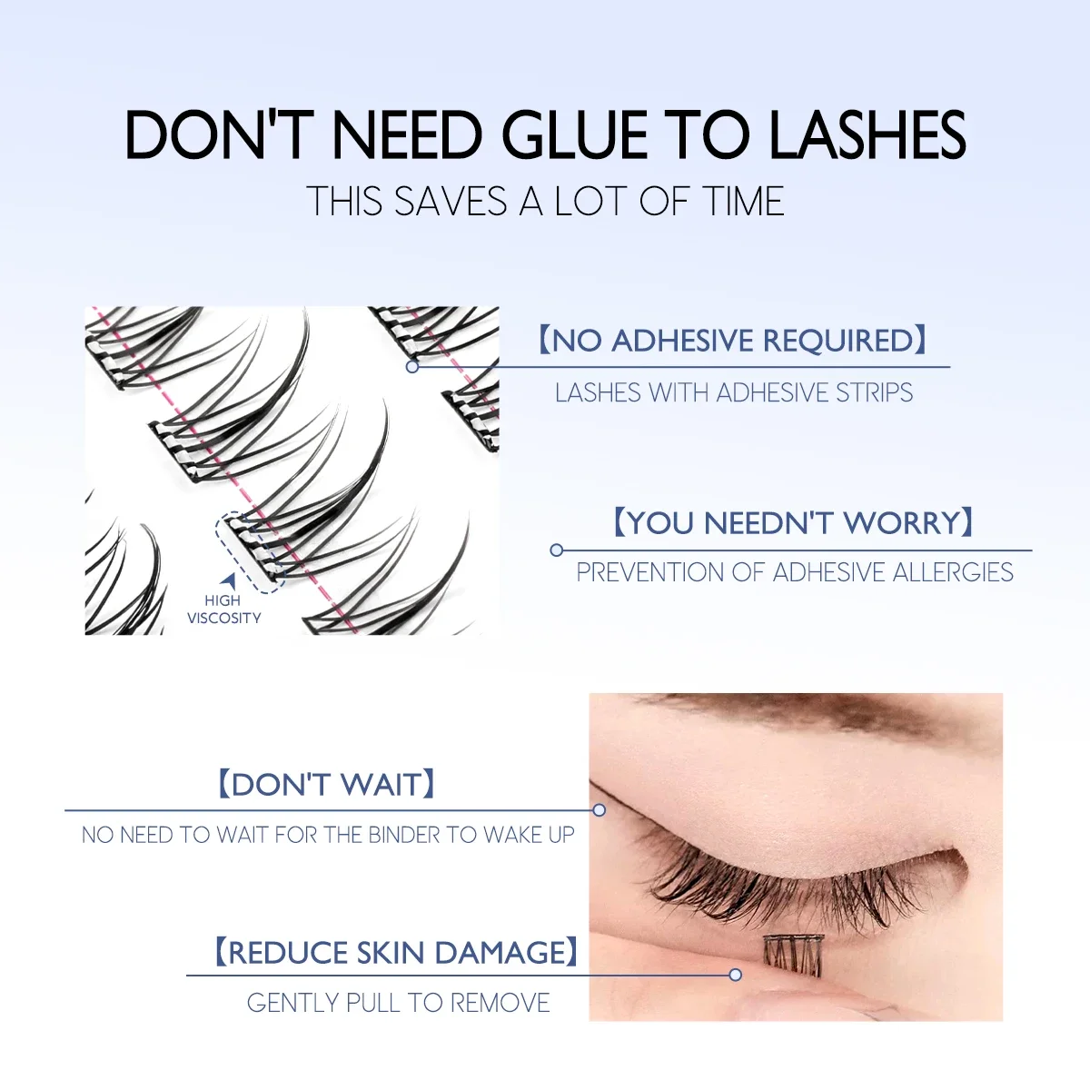 GROINNEYA Kleberfreie Cluster-Wimpern, selbstklebend, kein Entfernen erforderlich, wiederverwendbar, natürliches Manga-Wimpern-Make-up