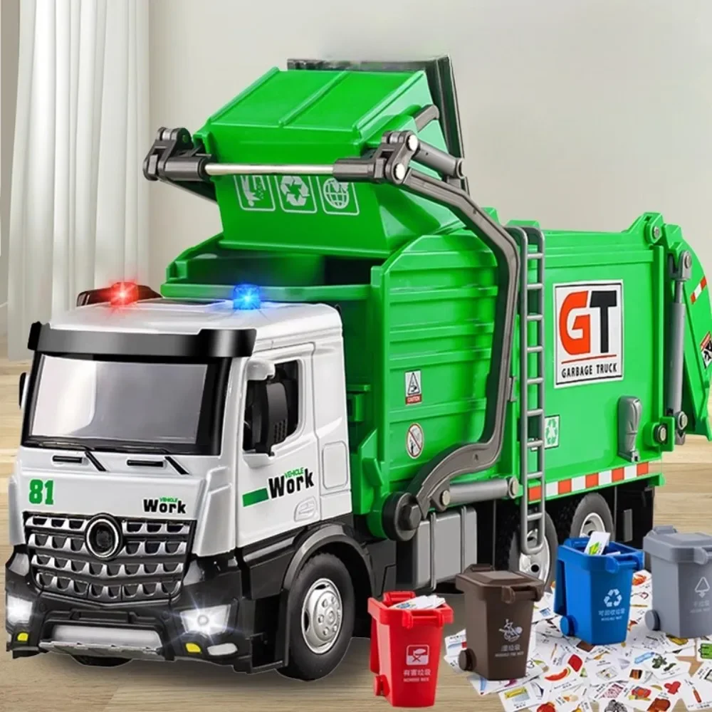 1:24 Urban Sanitation Truck Alloy Models Diecasts Toys Car Doors Opened Sound Light Toy Engineering Vehicles Kids Birthday Gifts