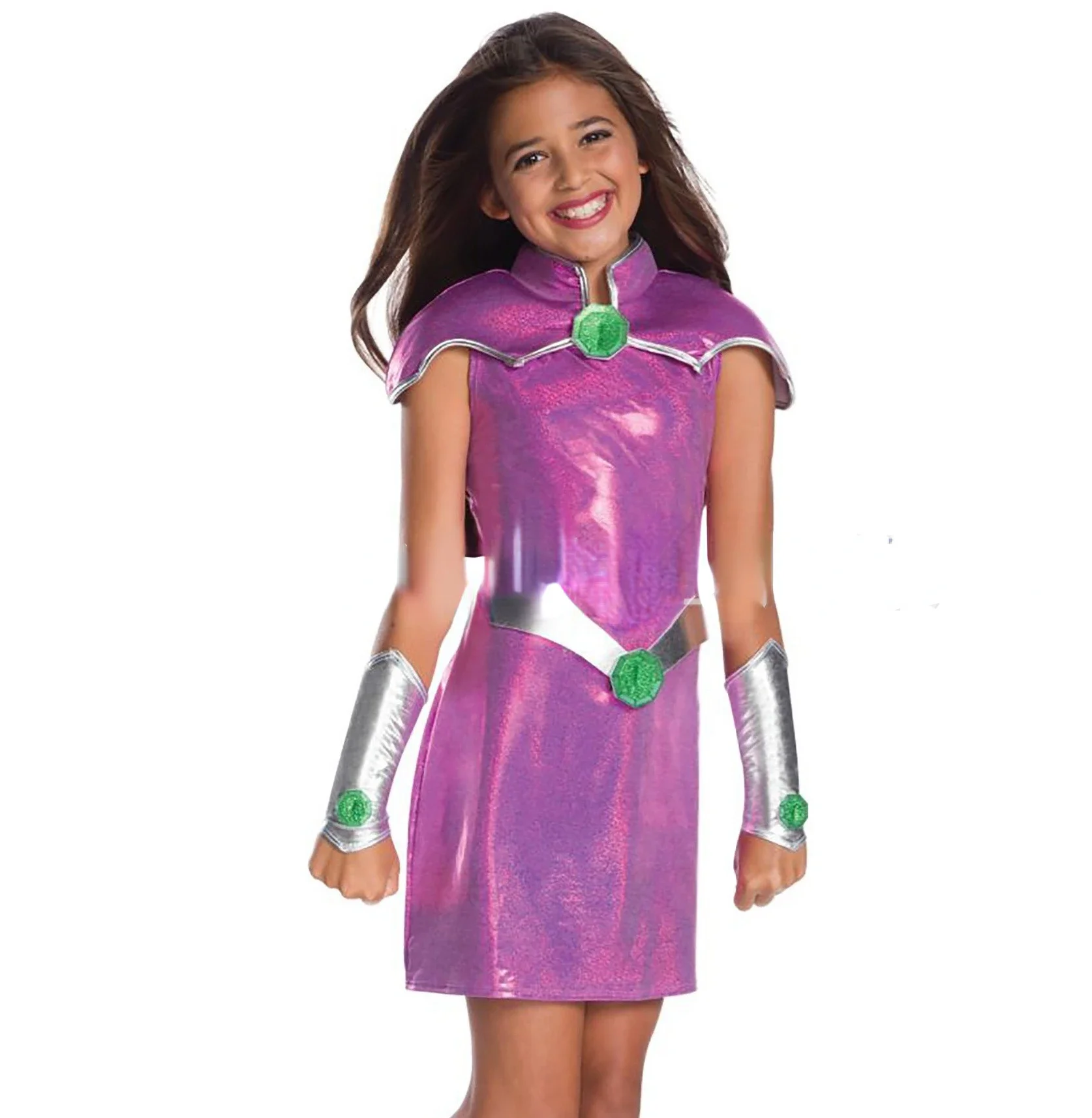 Kids Anime Teen Titans Starfire Cosplay Costumes Girls Dress Superhero Bodysuit Children Cosplay Halloween Party Props