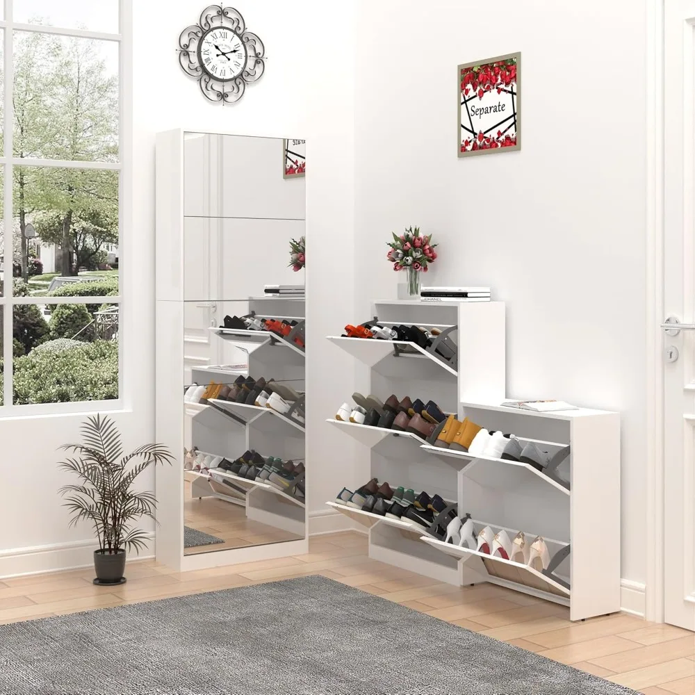 

Shoe Cabinet, Slim ShoeCabinet With 3 Flip Drawers Narrow Shoe Storage Cabinet,4Tier Freestanding ShoeOrganizer,shoes Cupboards