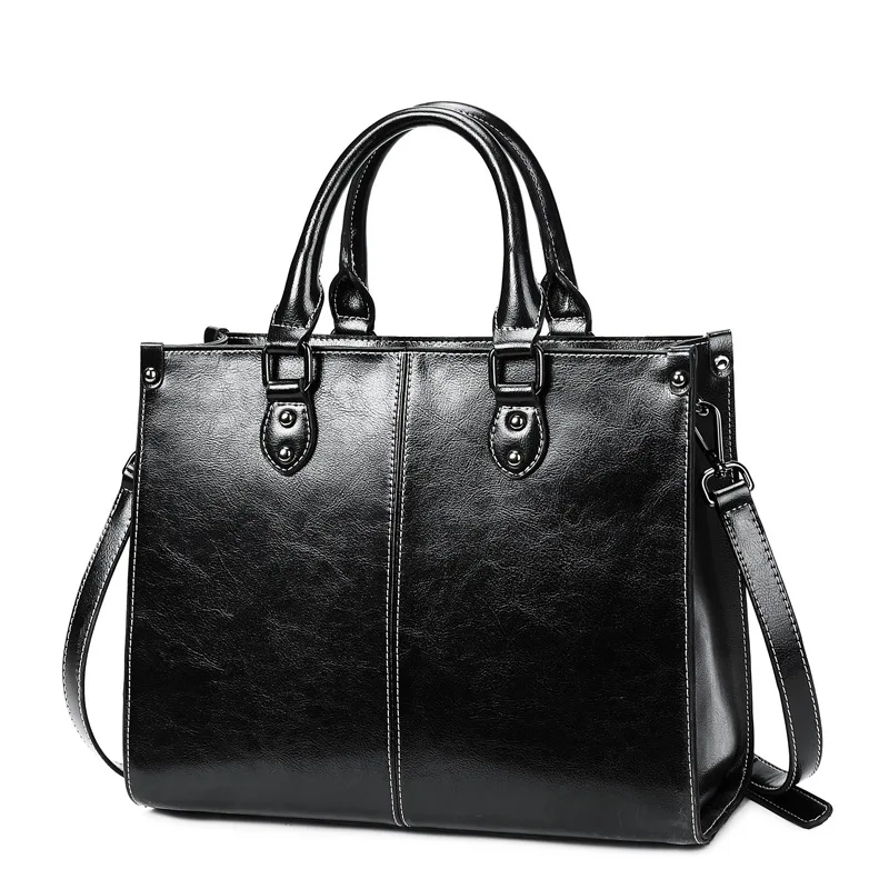 

Women Handbag Cross Body Shoulder Tote Bag Genuine Leather Fashion Retro Oil Wax Cowhide Lady Female Messenger Top Handle Bag